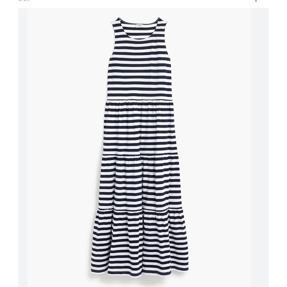 JCrew Womens Tiered Knit Midi Dress XS Preppy Nautical Beach Cotton‎ Navy Blue